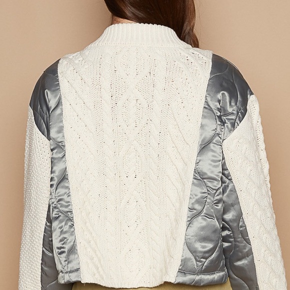 622. POL gorgeous button oversized mixed fabrics cardigan sweater - Picture 2 of 5